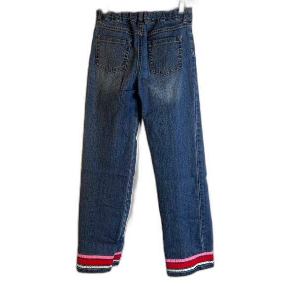 Gymboree Denim Jeans Ribbon Striped Hems Stretchy Waistband GIRLS Size 12 - Picture 2 of 9